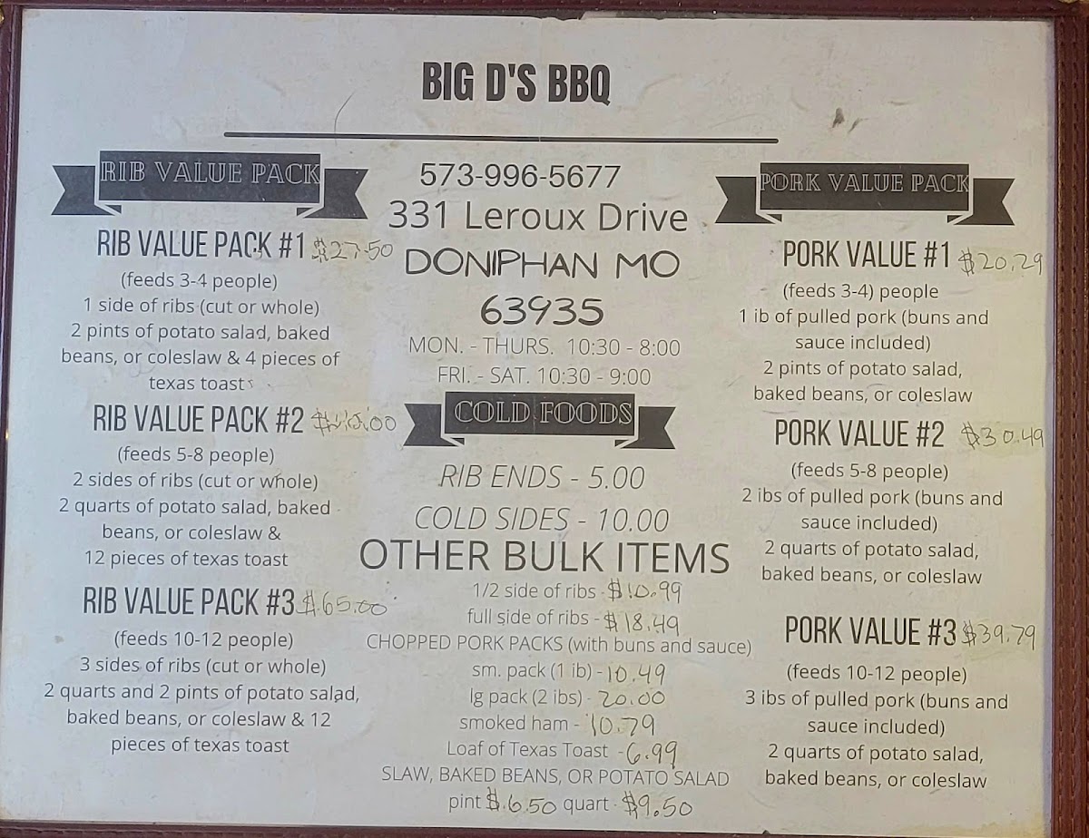 Menu Big D's B-B-Q-1